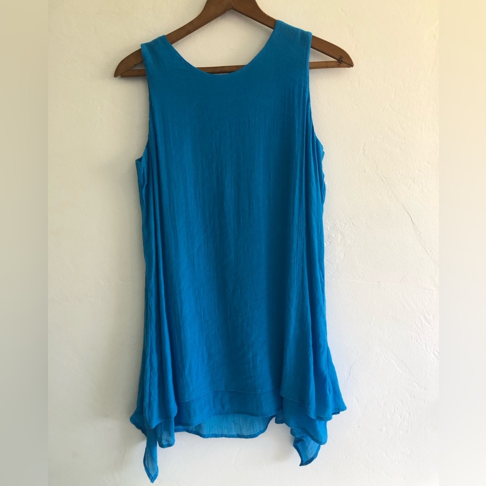 Fever Blouse Women’s Tank Tunic Blouse Size S Blue Asymmetrical Flowy Summer